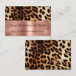 Glitzy Rose Gold Cream Brown Leopard Business Card