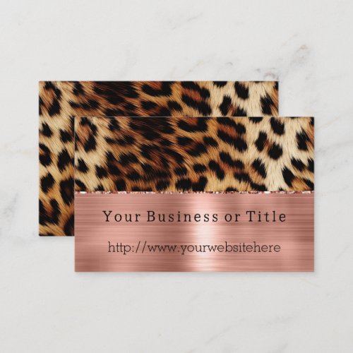 Glitzy Rose Gold Cream Brown Leopard Business Card
