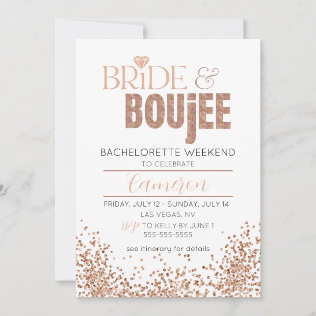 Glitzy Rose Gold I Bachelorette Weekend Invitation (Front)
