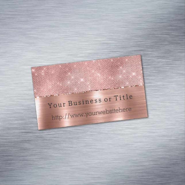 Glitzy Rose Gold Sparkle Business Card Magnet (In Situ)