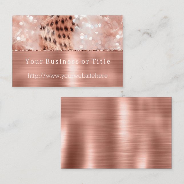 Glitzy Rose Gold Sparkle Cheetah Business Card (Front/Back)