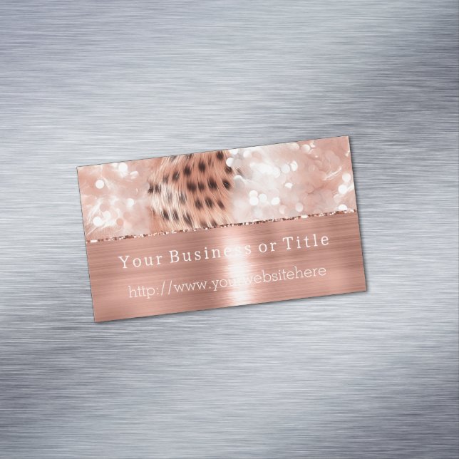 Glitzy Rose Gold Sparkle Cheetah Business Card Magnet (In Situ)