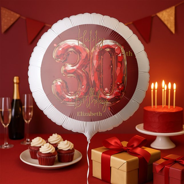 Glitzy Ruby and Gold Gemstone 30th Birthday Balloon (Creator Uploaded)