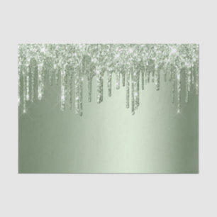 Glitzy Sage Green Sparkle Glitter Drips Birthday Tissue Paper