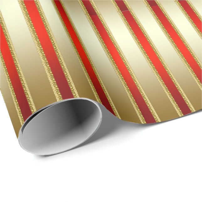 Glitzy Shiny Gold and Red Stripes Wrapping Paper (Roll Corner)