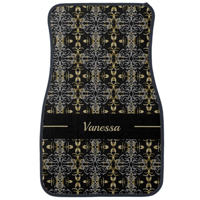 Glitzy Silver and Gold Personalized Car Floor Mat (Front)