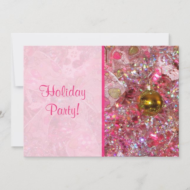Glitzy Silver and Pink Holiday Party Invitation (Front)