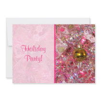 Glitzy Silver and Pink Holiday Party Invitation