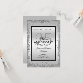 Glitzy Silver & Black 25th Wedding Anniversary by Sarah_Designs at Zazzle