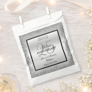 Glitzy Silver & Black 25th Wedding Anniversary Favor Bag