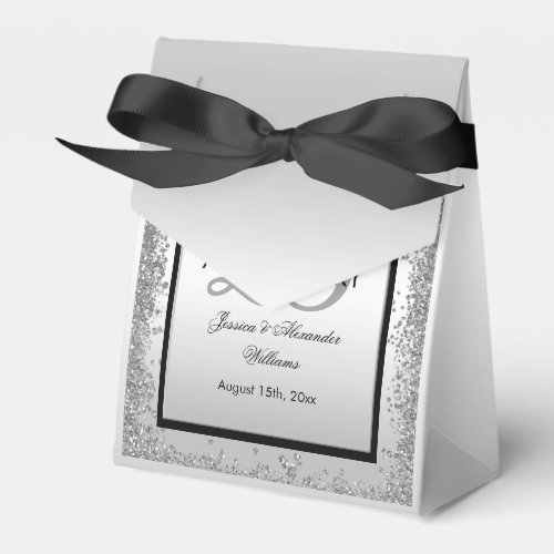 Glitzy Silver  Black 25th Wedding Anniversary     Favor Boxes