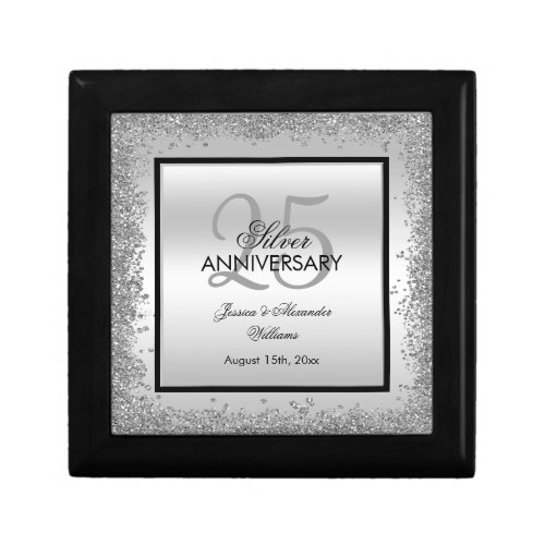 Glitzy Silver  Black 25th Wedding Anniversary    Gift Box