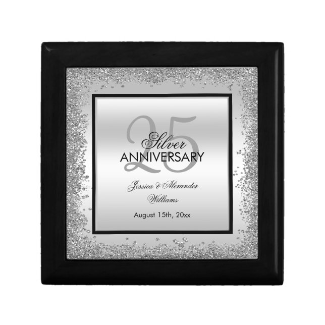 Glitzy Silver & Black 25th Wedding Anniversary    Gift Box (Front)