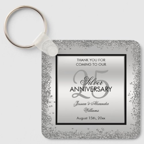 Glitzy Silver  Black 25th Wedding Anniversary     Keychain