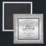 Glitzy Silver & Black 25th Wedding Anniversary    Magnet<br><div class="desc">Beautiful romantic, elegant glitzy and sparkly 25th Wedding Anniversary thank you favor magnet. With a shiny glittery sequin silver border frame over a double silver and single black background..This example is for a 25th Silver Wedding Anniversary but can be used for any event. All text, font and font color is...</div>