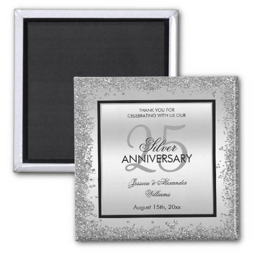 Glitzy Silver  Black 25th Wedding Anniversary    Magnet