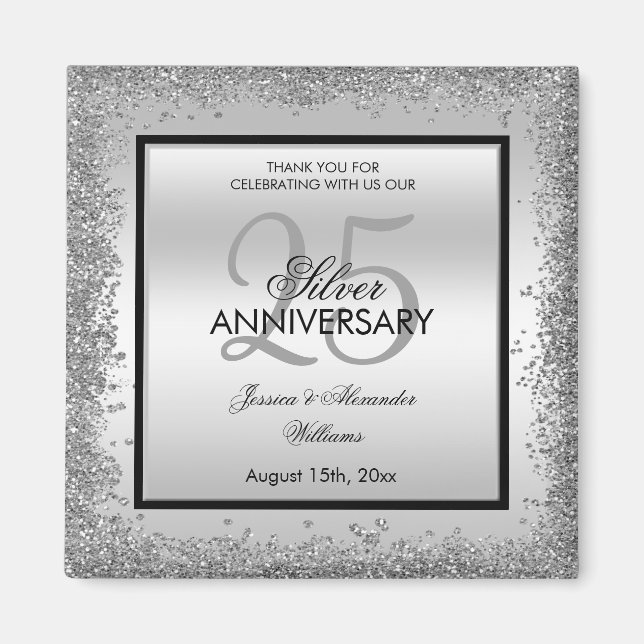 Glitzy Silver & Black 25th Wedding Anniversary    Magnet (Front)