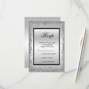 Glitzy Silver & Black 25th Wedding Anniversary RSVP Card