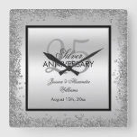 Glitzy Silver &amp; Black 25th Wedding Anniversary Square Wall Clock at Zazzle