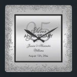 Glitzy Silver & Black 25th Wedding Anniversary Square Wall Clock<br><div class="desc">Beautiful romantic, elegant glitzy and sparkly 25th Wedding Anniversary wall clock. With a shiny glittery sequin silver border frame over a double silver and single black background..This example is for a 25th Silver Wedding Anniversary but can be used for any event. All text, font and font color is fully customizable...</div>
