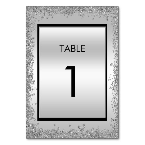 Glitzy Silver  Black 25th Wedding Anniversary Table Number