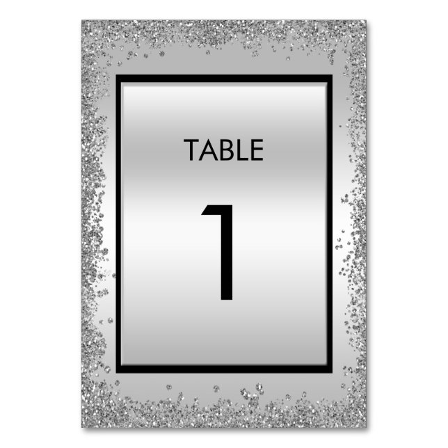 Glitzy Silver & Black 25th Wedding Anniversary Table Number (Front)