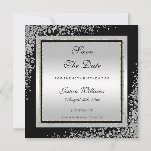 Glitzy Silver Confetti Corners Birthday Save The Date