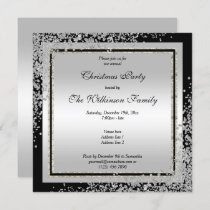 Glitzy Silver Confetti Corners Christmas Invitation