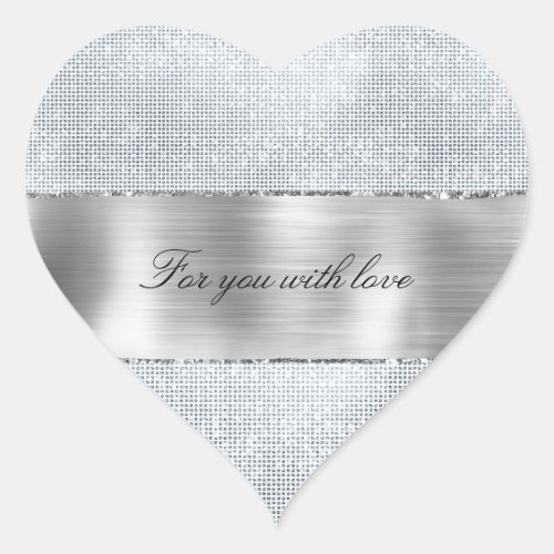 Glitzy Silver Sparkle Wedding Heart Sticker