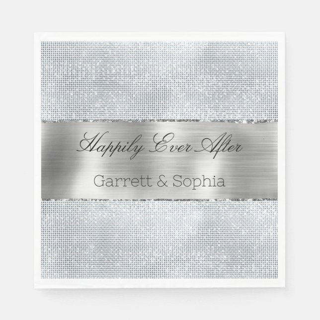 Glitzy Silver Sparkle Wedding Napkins (Front)