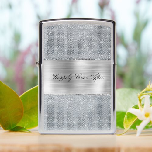 Glitzy Silver Sparkle Wedding Zippo Lighter