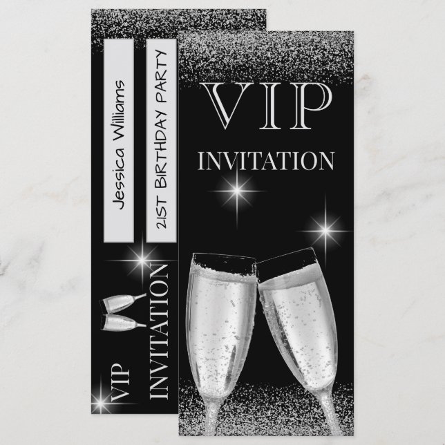 Glitzy Silver VIP Birthday Party Invitation (Front/Back)