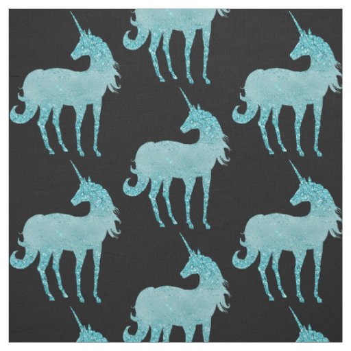 Glitzy Sparkle Aqua Unicorn Fabric