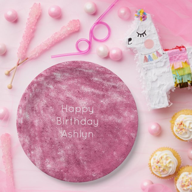 Glitzy Sparkle Pink Birthday Paper Plates (Party)
