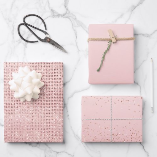 Glitzy Sparkle Rose Gold Glam  Wrapping Paper Sheets