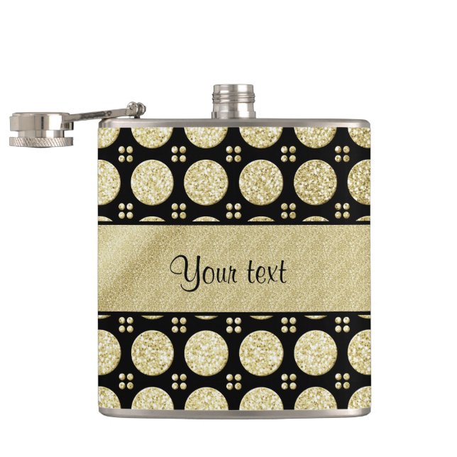 Glitzy Sparkly Faux Gold Glitter Buttons Flask (Opened)
