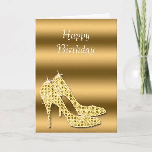 Glitzy Sparkly Gold Stiletto Shoes Birthday Card