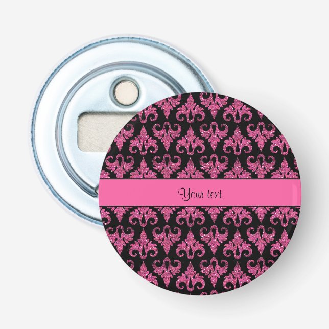 Glitzy Sparkly Hot Pink Glitter Damask Bottle Opener (Front)