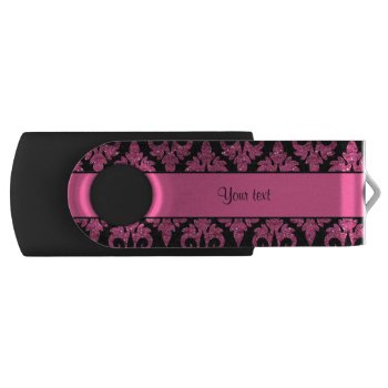Glitzy Sparkly Hot Pink Glitter Damask Flash Drive by kye_designs at Zazzle