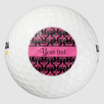 Glitzy Sparkly Hot Pink Glitter Damask Golf Balls by kye_designs at Zazzle