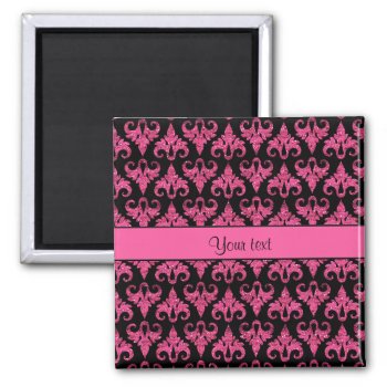 Glitzy Sparkly Hot Pink Glitter Damask Magnet by kye_designs at Zazzle