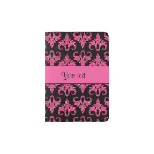 Glitzy Sparkly Hot Pink Glitter Damask Passport Holder