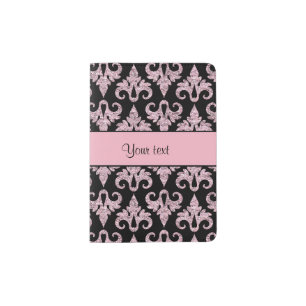 Glitzy Sparkly Pink Glitter Damask Passport Holder