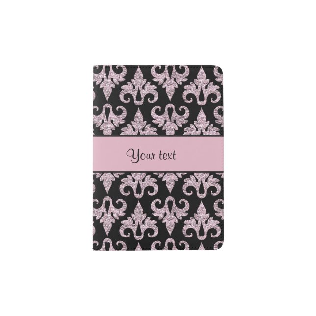 Glitzy Sparkly Pink Glitter Damask Passport Holder (Front)