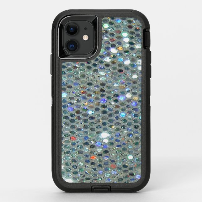 Glitzy Sparkly Silver Bling Glitter Otterbox iPhone Case (Back)