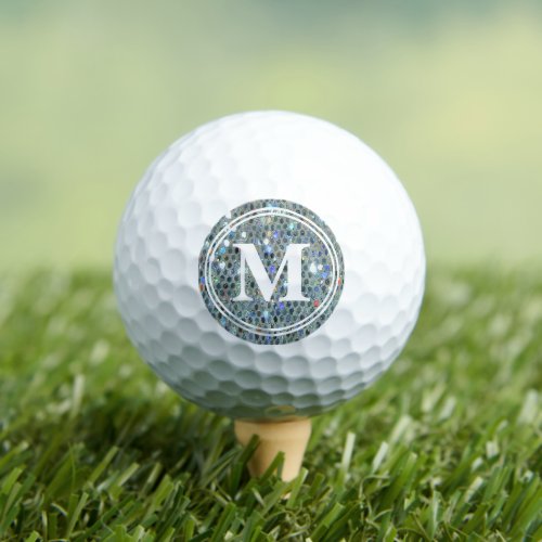 Glitzy Sparkly Silver Glitter Bling Monogram Golf Balls