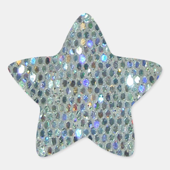 Glitzy Sparkly Silver Glitter Bling Star Sticker (Front)
