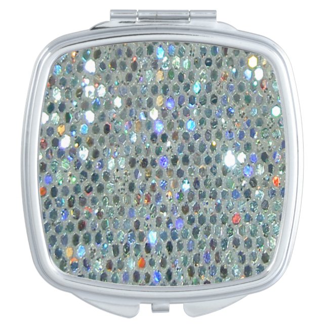Glitzy Sparkly Silver Glitter Bling Vanity Mirror (Front)