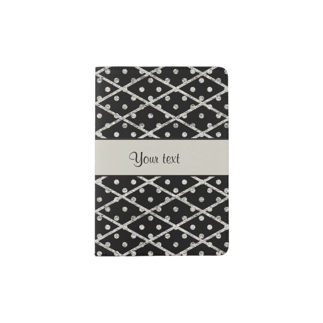 Glitzy Sparkly Silver Glitter Polka Dots & Diamond Passport Holder (Front)
