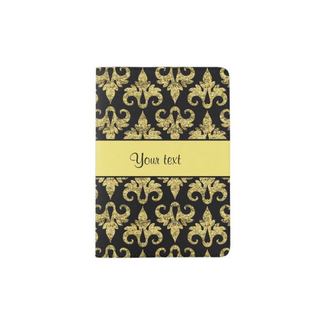 Glitzy Sparkly Yellow Glitter Damask Passport Holder (Front)